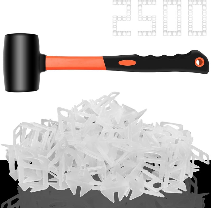 DGSL Tile Leveling System with Rubber Mallet, 2500-Piece 1/16 Inch Tile Spacers Clips Tile Tools, Tile Installation Tools for Professional Ceramic Tile and Stone Installation - Image 1