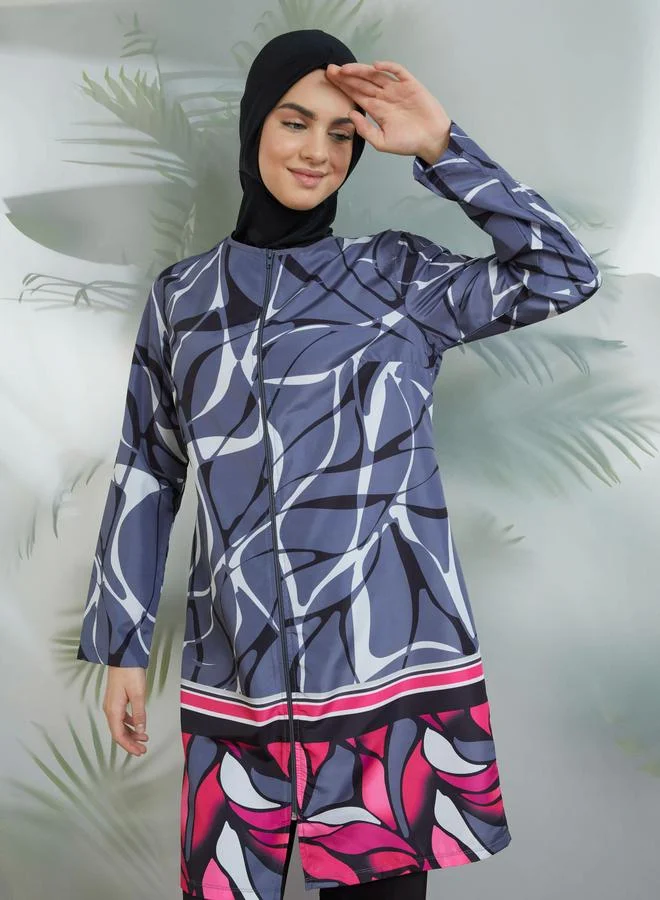Mayo Bella by Modanisa Mayo Bella by modanisa Grey All Over Print Burkini Set