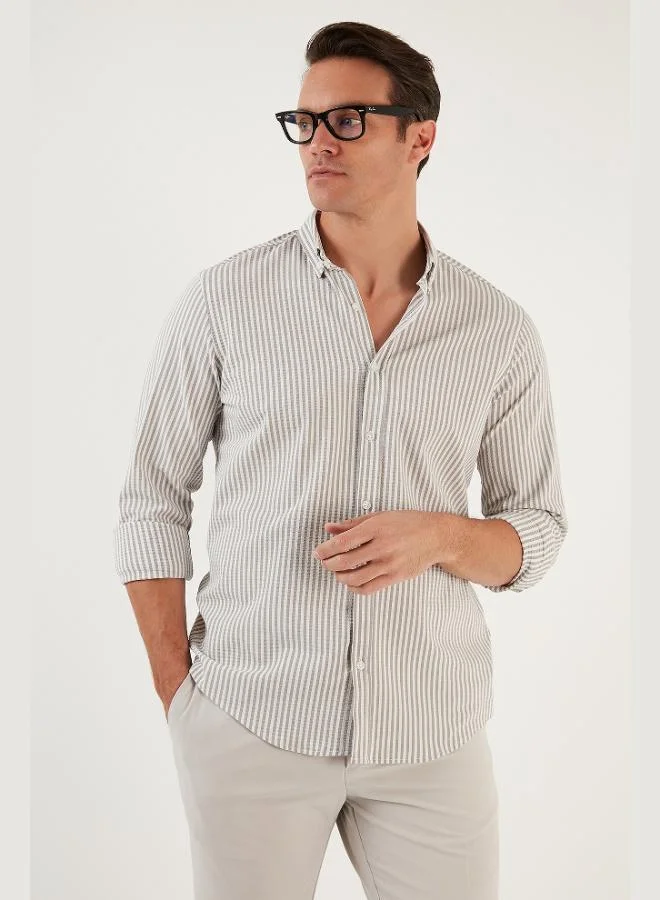 Buratti  Buratti Cotton Striped Button-Down Collar Long Sleeve Regular Fit Shirt Men's SHIRT CF23S112237 for Men | Best Price UAE