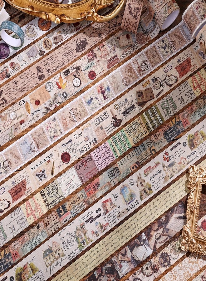 emmoolife 34 Rolls Vintage Washi Tape Set,Letter Map Stamp Stripe Literature Art Writable Aesthetic Washy Decorative Tapes for Scrapbooking, Junk Journal Supplies, Bullet Journaling 5-50mm Wide (3m Long)/Roll - Image 4