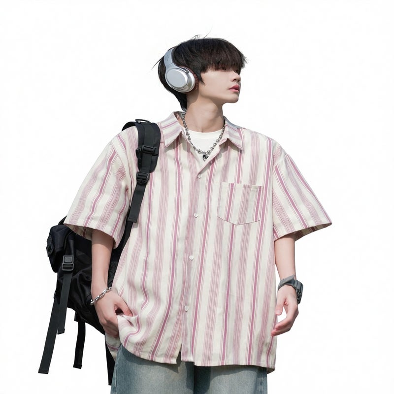 Striped Short Sleeve Casual Shirt for Men Cotton Summer Top - Image 3