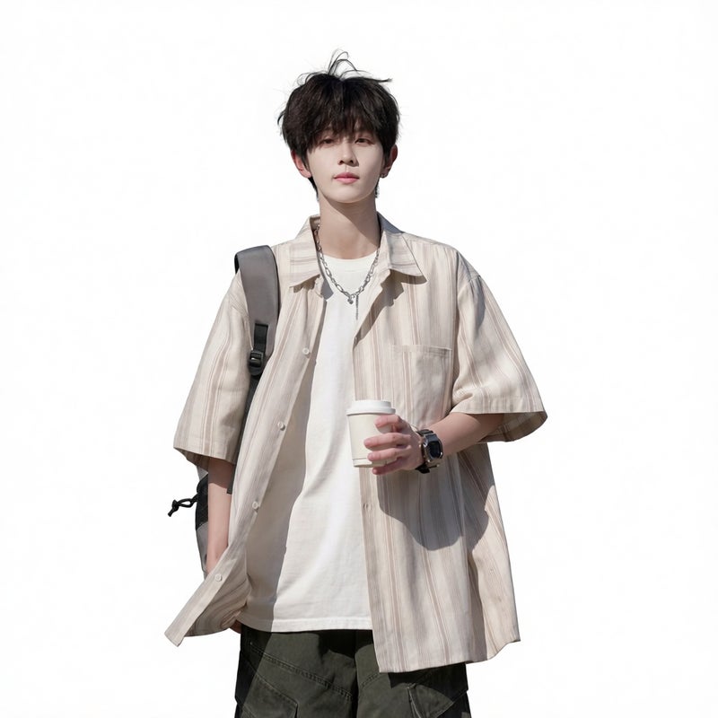 Striped Short Sleeve Casual Shirt for Men Cotton Summer Top - Image 4