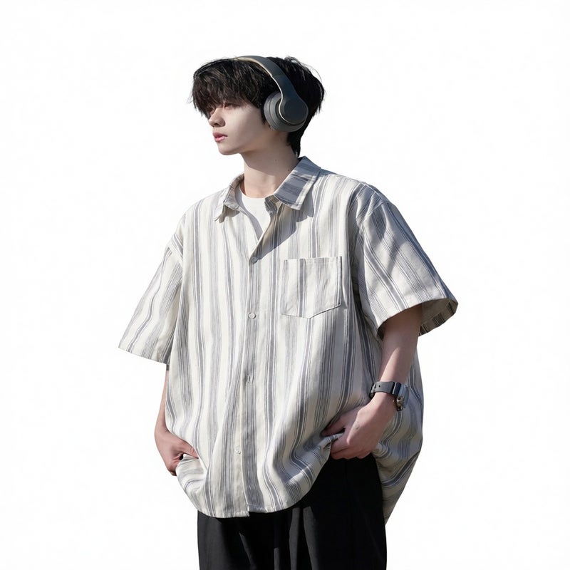 Striped Short Sleeve Casual Shirt for Men Cotton Summer Top - Image 5