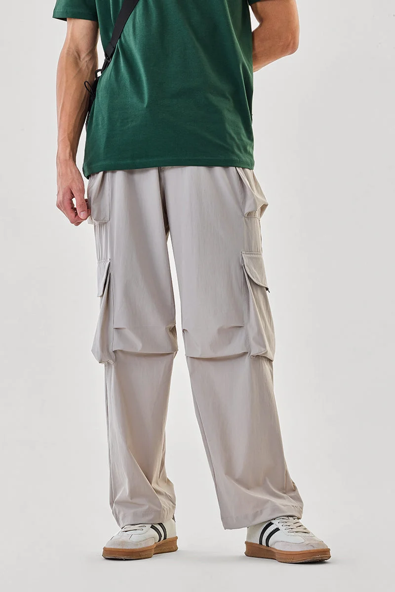 SNITCH Light Grey Solid Loose Fit Streetwear Cargo