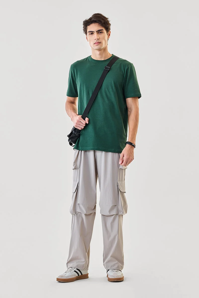 SNITCH Light Grey Solid Loose Fit Streetwear Cargo