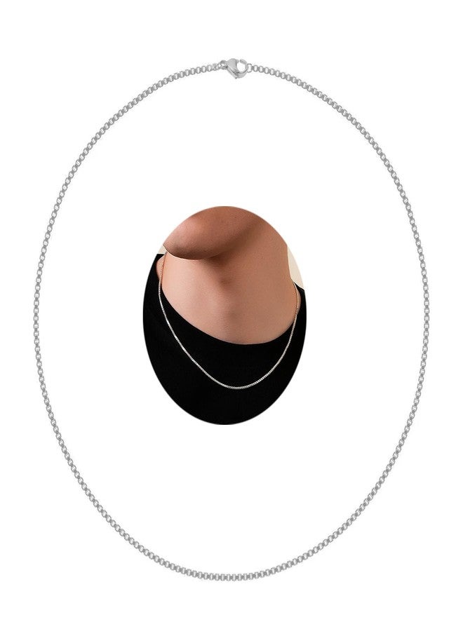 VAMA FASHIONS Silver Plated Stainless Steel Box Chain Hypoallergenic Anti Tarnish Neck Necklace For Boys Mens (16 Inches Collar Chain 1.5mm Bold) - Image 1