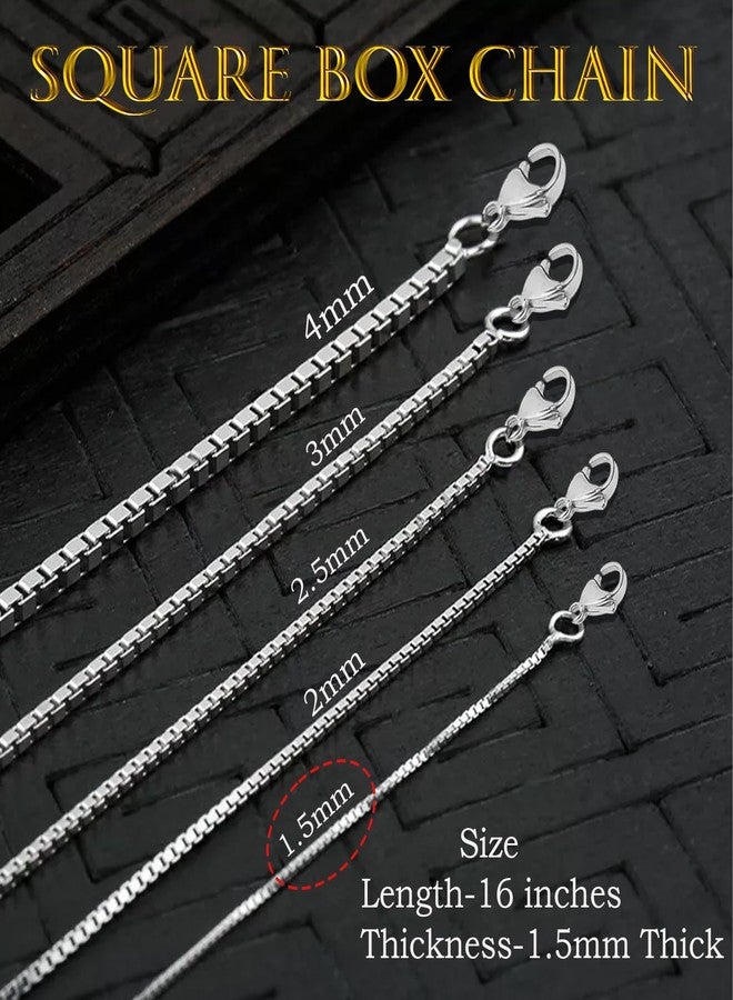 VAMA FASHIONS Silver Plated Stainless Steel Box Chain Hypoallergenic Anti Tarnish Neck Necklace For Boys Mens (16 Inches Collar Chain 1.5mm Bold) - Image 3