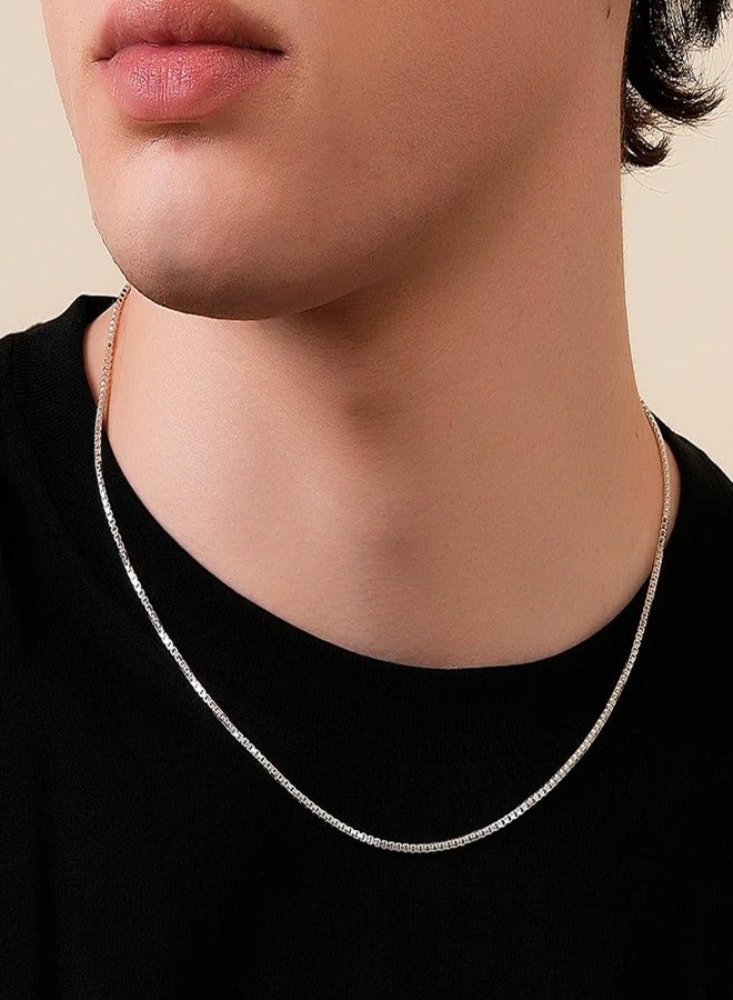 VAMA FASHIONS Silver Plated Stainless Steel Box Chain Hypoallergenic Anti Tarnish Neck Necklace For Boys Mens (16 Inches Collar Chain 1.5mm Bold) - Image 4