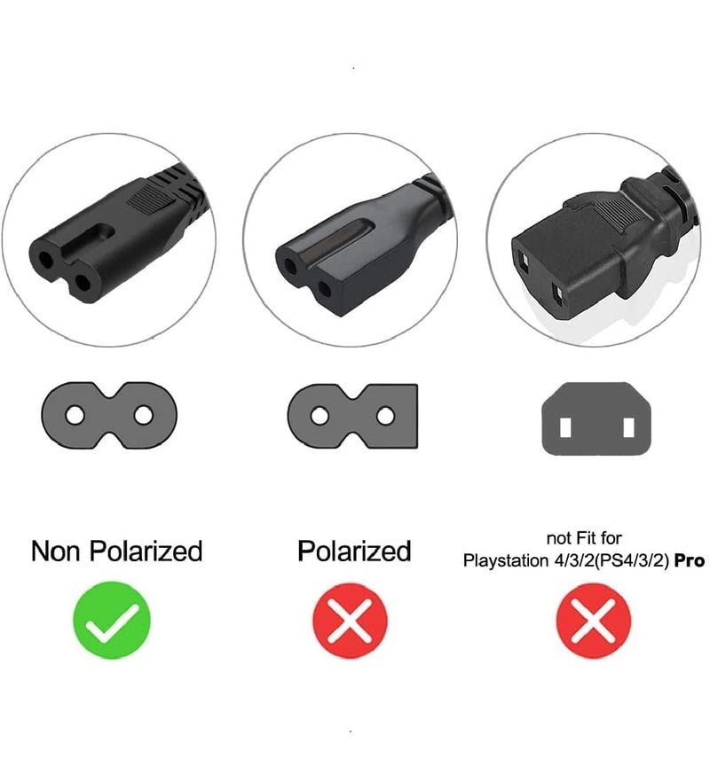 FOXMICRO 2 Prong Power Cord - NEMA 1-15P to IEC320 C7 Figure 8 Shotgun Connector AC Supply Cable Wire Socket Plug Jack (Black) Compatible with Apple TV, PS4, PS3 Slim, LED HDTV - Image 2