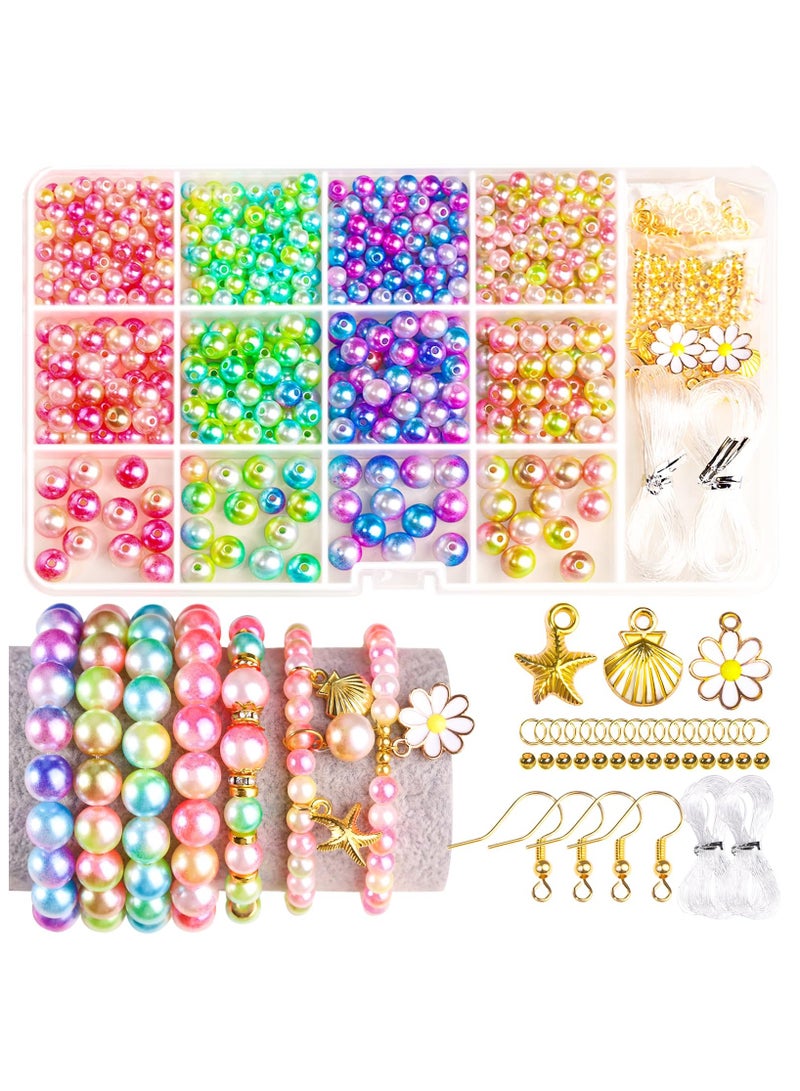 SYOSI خرز اللؤلؤ لصنع الأساور، مجموعة صنع أساور لؤلؤية متلألئة، لآلئ للحرف، خرز أساور الصداقة، لآلئ مفكوكة لصنع المجوهرات، الحرف (أحجام متنوعة) - Image 1