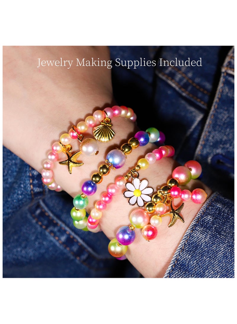SYOSI خرز اللؤلؤ لصنع الأساور، مجموعة صنع أساور لؤلؤية متلألئة، لآلئ للحرف، خرز أساور الصداقة، لآلئ مفكوكة لصنع المجوهرات، الحرف (أحجام متنوعة) - Image 4