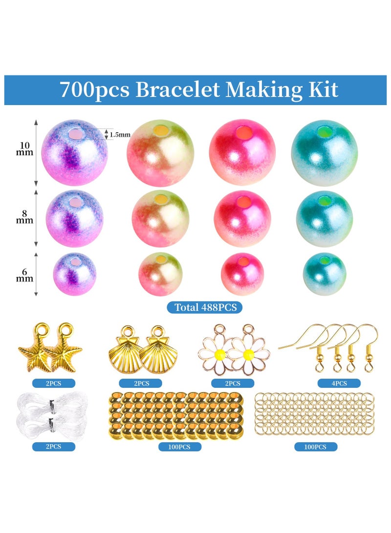 SYOSI خرز اللؤلؤ لصنع الأساور، مجموعة صنع أساور لؤلؤية متلألئة، لآلئ للحرف، خرز أساور الصداقة، لآلئ مفكوكة لصنع المجوهرات، الحرف (أحجام متنوعة) - Image 3