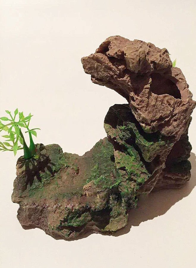IBWell Aquarium Ornament, Mountain View Stone with Moss Tree Rock Cave Landscape Artificial Fish Tank Decoration - Image 4