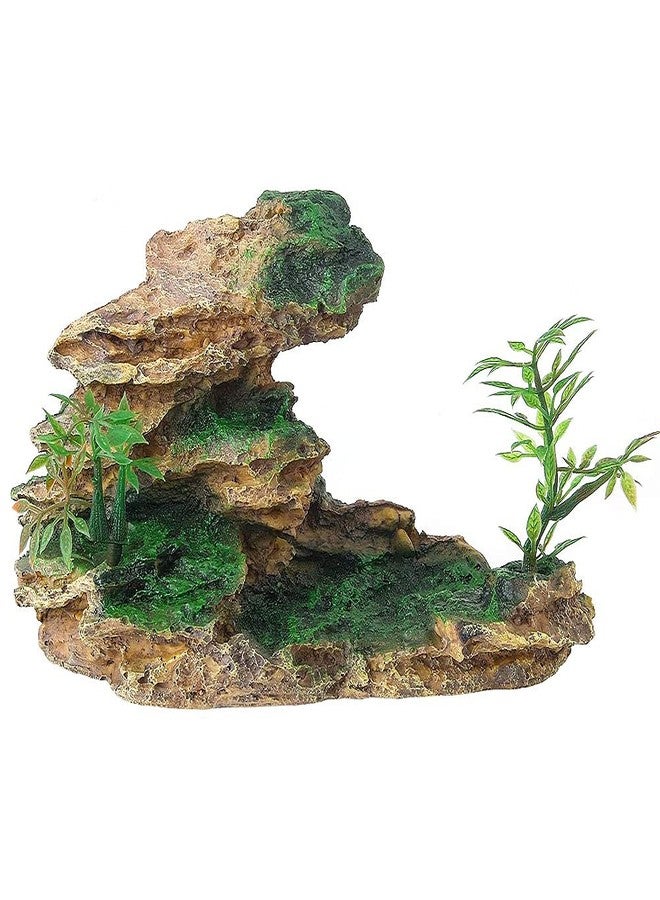 IBWell Aquarium Ornament, Mountain View Stone with Moss Tree Rock Cave Landscape Artificial Fish Tank Decoration - Image 1