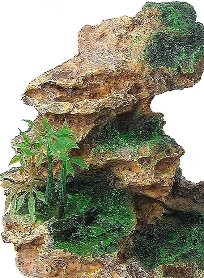 IBWell Aquarium Ornament, Mountain View Stone with Moss Tree Rock Cave Landscape Artificial Fish Tank Decoration - Image 3