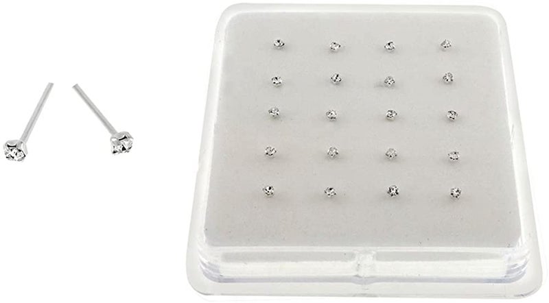 BOGZON Silver Set of 20 Round Clear Simulated Diamond Nose Stud Box 1.5 mm Straight - Image 2