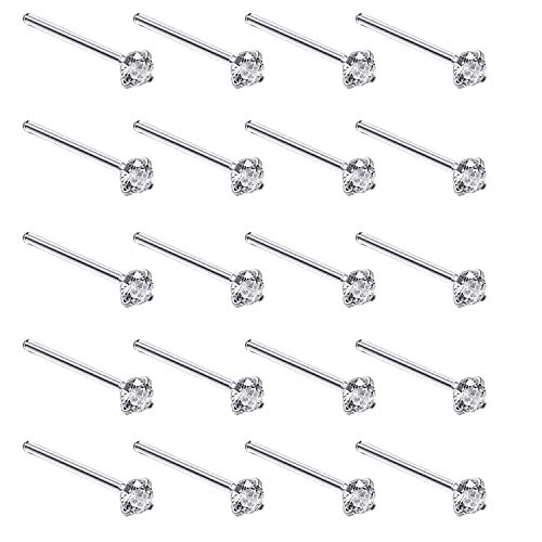 BOGZON Silver Set of 20 Round Clear Simulated Diamond Nose Stud Box 1.5 mm Straight - Image 1
