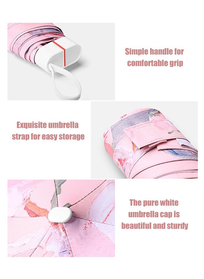 Ssovi Mini Oil Painting Umbrella, Sunshade Umbrella,Small Vinyl Sunscreen UV Pocket Umbrella, Women's Portable Dual-purpose Folding Sun Umbrella, Portable Lightweight Travel Umbrella，Rain and Rain Umbrella  - Image 3