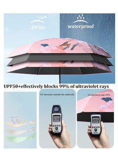 Ssovi Mini Oil Painting Umbrella, Sunshade Umbrella,Small Vinyl Sunscreen UV Pocket Umbrella, Women's Portable Dual-purpose Folding Sun Umbrella, Portable Lightweight Travel Umbrella，Rain and Rain Umbrella  - Image 2
