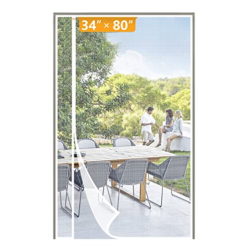 Yotache White Reversible Left Right Side Opening Screen Doors with Magnets Fits Door Size 34 x 80, Reinforced Sewing Magnetic Mesh, Actual Screen Size 36" x 81" - Image 1