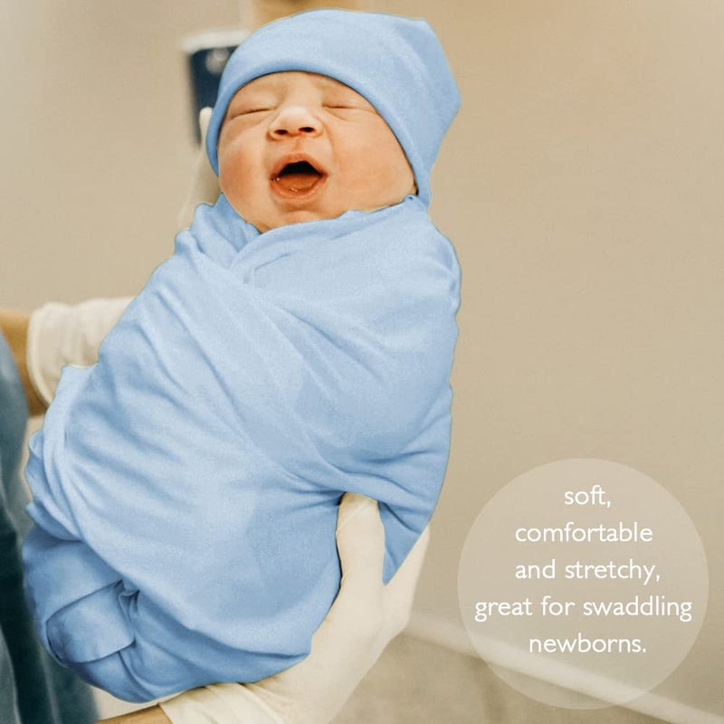 OWLOWLA Newborn Swaddle Set Stretch Wrap Swaddle Receiving Blanket for Baby Boy Girl(Baby Blue-rm) - Image 3