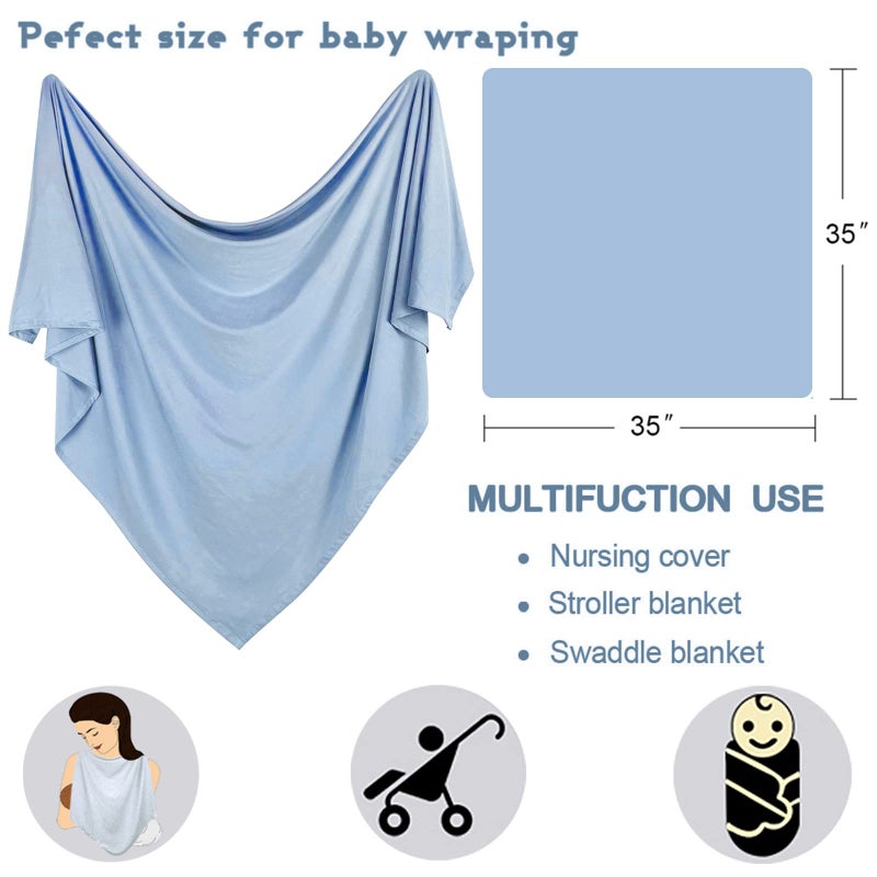 OWLOWLA Newborn Swaddle Set Stretch Wrap Swaddle Receiving Blanket for Baby Boy Girl(Baby Blue-rm) - Image 4