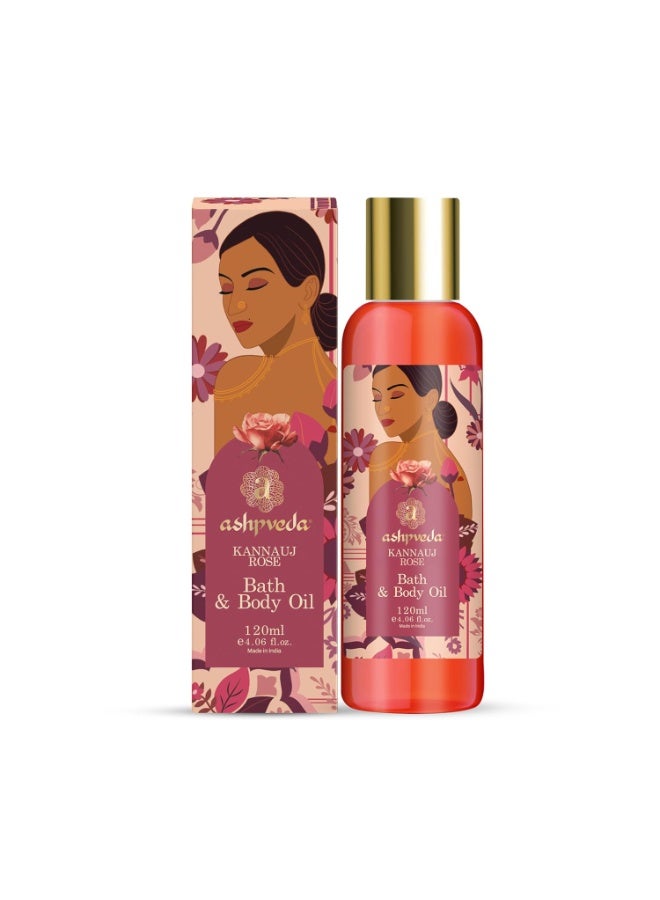 Ashpveda Kannauj Rose & Oudh After Bath & Body Oil | Essential Ayurvedic Herb Enriched Massage Oil for Body Face and Skin (120 ml) - Image 1