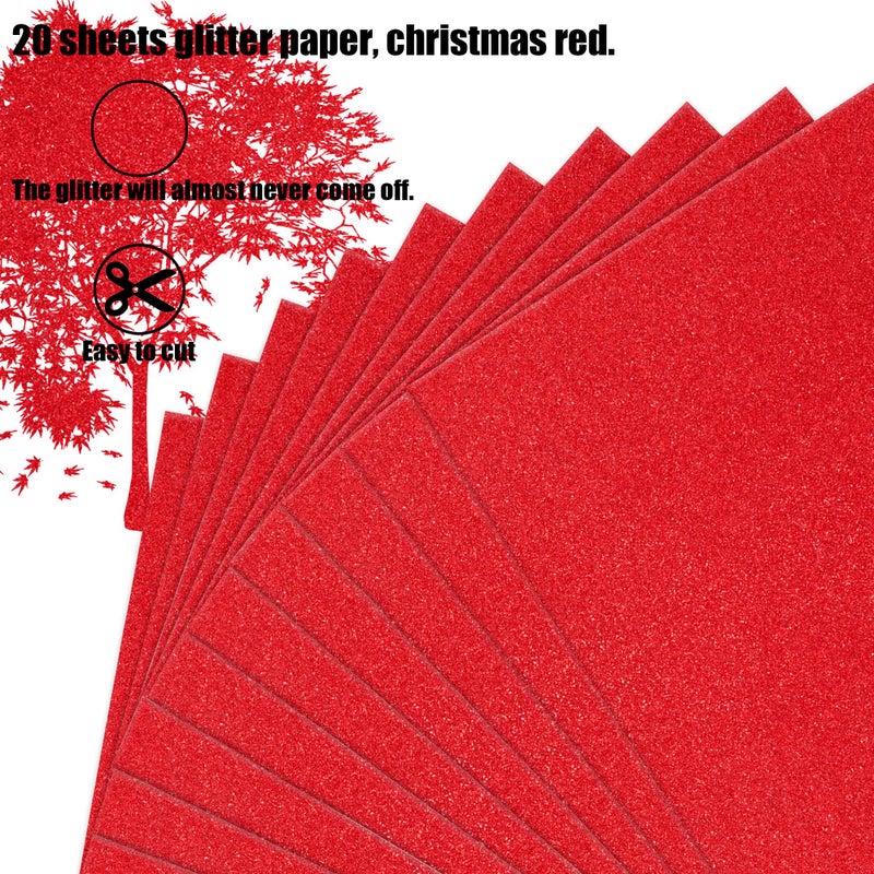 FEILIBAY 20 Sheets Christmas Red Glitter Cardstock Paper, A4 Size Glitter Paper for Crafts, Birthday and Wedding Party decorations, Gift Box packing and Other DIY Projects, 250GSM/92lb - Image 3