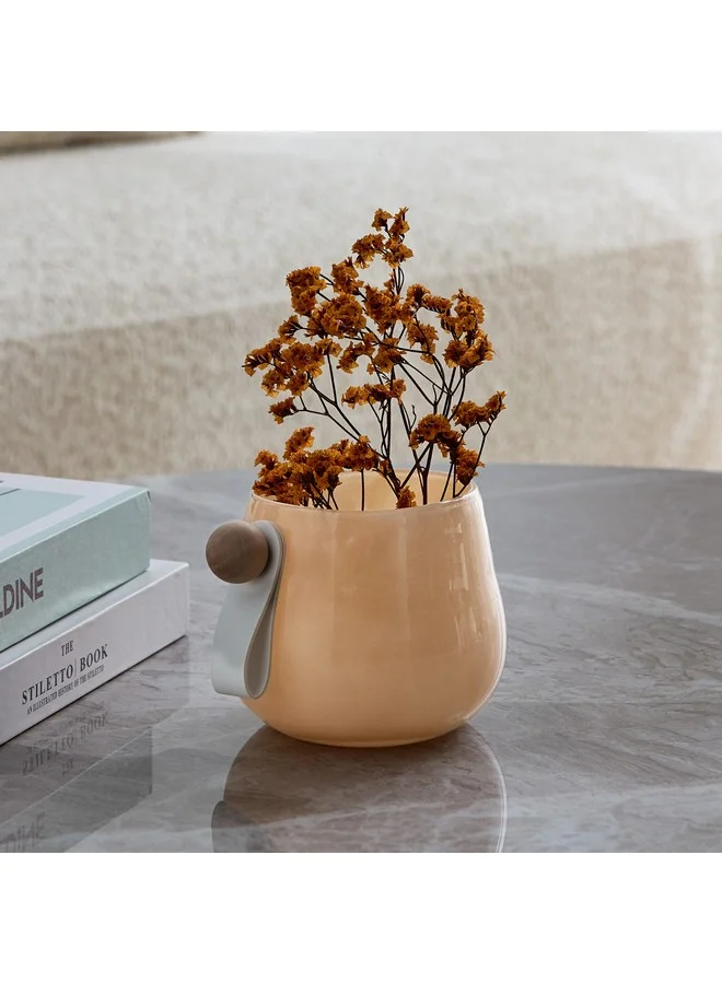 Home Box Auden Glass Vase with Leather Handle 14.1 x 8.9 x 11.1 cm