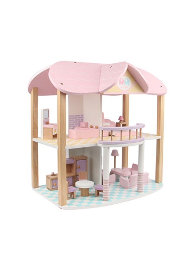 Doll House, Pretend Play House Toy Wooden Dollhouse, 2 Storey, Gift for 3+ Year Old Girls, Pink