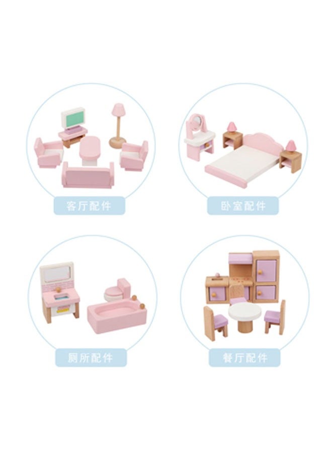Doll House, Pretend Play House Toy Wooden Dollhouse, 2 Storey, Gift for 3+ Year Old Girls, Pink