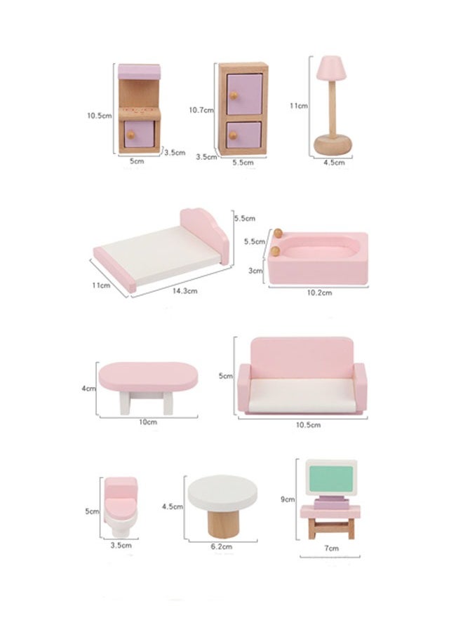 Doll House, Pretend Play House Toy Wooden Dollhouse, 2 Storey, Gift for 3+ Year Old Girls, Pink