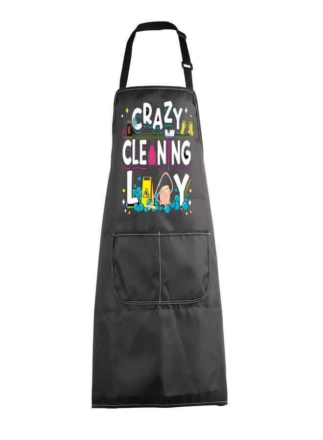 MBMSO Cleaning Apron Crazy Cleaning Lady Apron with Pockets Housekeeping Gift for Cleaning Lovers Housekeeper Apron Women (Cleaning Apron-black) - Image 1