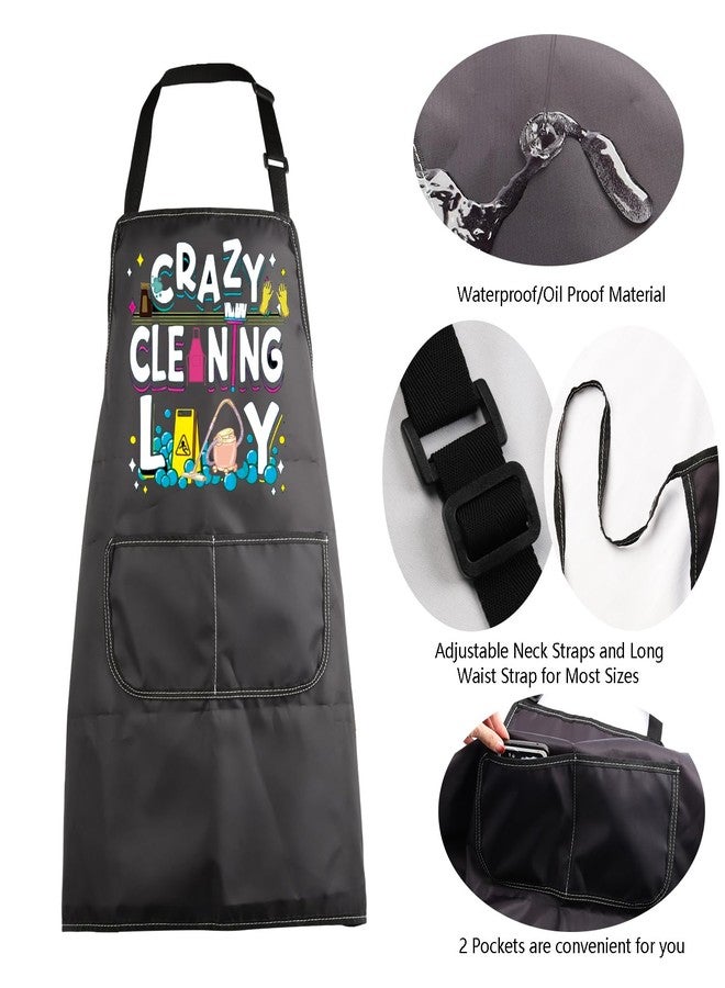 MBMSO Cleaning Apron Crazy Cleaning Lady Apron with Pockets Housekeeping Gift for Cleaning Lovers Housekeeper Apron Women (Cleaning Apron-black) - Image 5