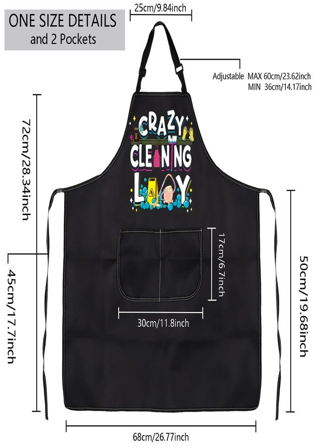 MBMSO Cleaning Apron Crazy Cleaning Lady Apron with Pockets Housekeeping Gift for Cleaning Lovers Housekeeper Apron Women (Cleaning Apron-black) - Image 2