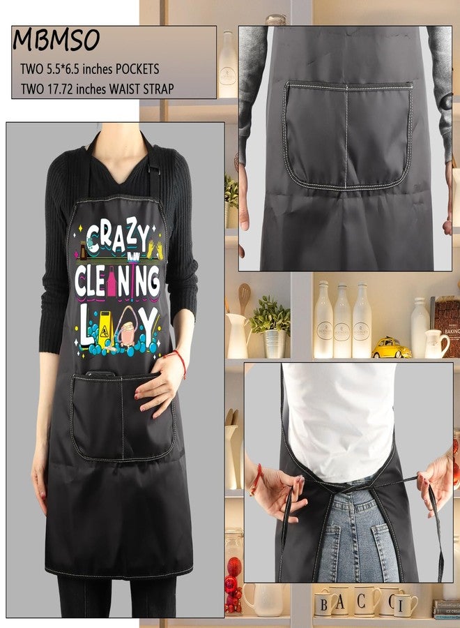 MBMSO Cleaning Apron Crazy Cleaning Lady Apron with Pockets Housekeeping Gift for Cleaning Lovers Housekeeper Apron Women (Cleaning Apron-black) - Image 3