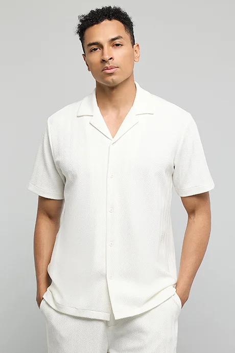 R&B Textured Shirt with Crew Neck and Short Sleeves