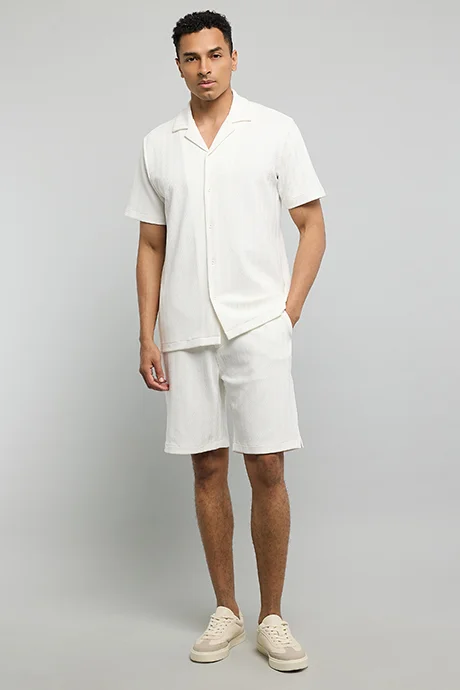 R&B Textured Shirt with Crew Neck and Short Sleeves