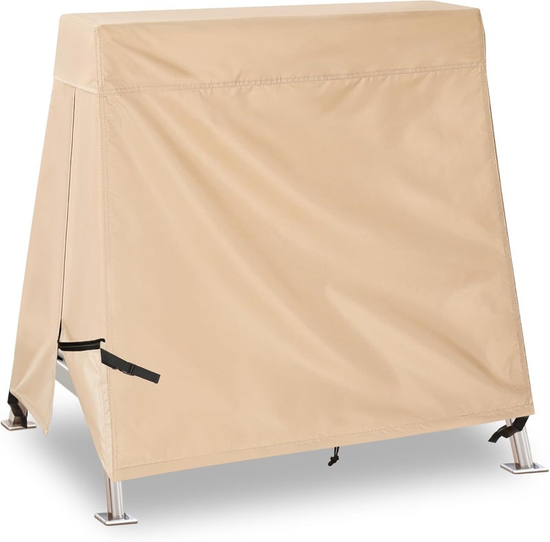 uHousDeco Outdoor Swing Covers for A Frame Patio Swing, 72" L x 55" D x 67" H, A-Frame Swing Cover Waterproof, Porch Patio Swing Canopy Cover, Windproof UV Resistant All Weather Protector - Beige - Image 1