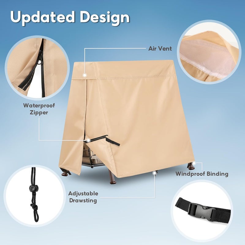 uHousDeco Outdoor Swing Covers for A Frame Patio Swing, 72" L x 55" D x 67" H, A-Frame Swing Cover Waterproof, Porch Patio Swing Canopy Cover, Windproof UV Resistant All Weather Protector - Beige - Image 4