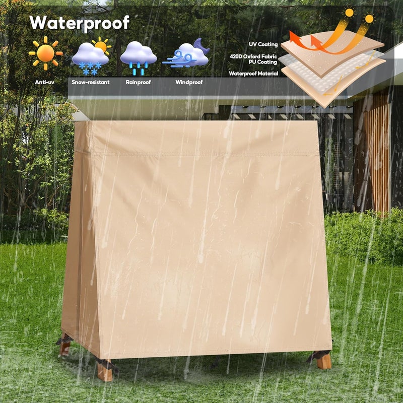 uHousDeco Outdoor Swing Covers for A Frame Patio Swing, 72" L x 55" D x 67" H, A-Frame Swing Cover Waterproof, Porch Patio Swing Canopy Cover, Windproof UV Resistant All Weather Protector - Beige - Image 3