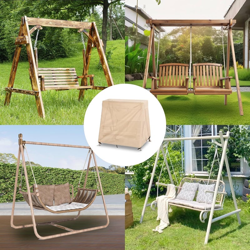 uHousDeco Outdoor Swing Covers for A Frame Patio Swing, 72" L x 55" D x 67" H, A-Frame Swing Cover Waterproof, Porch Patio Swing Canopy Cover, Windproof UV Resistant All Weather Protector - Beige - Image 5