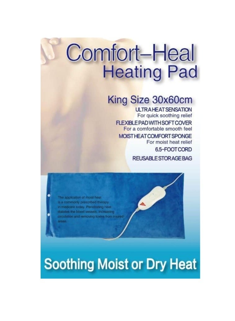 Comfort Hill Electric Heating Pad, King Size 30 x 60 cm, Wet & Dry Heat Therapy, Soft Cover, 2-Meter Power Cord - Image 1