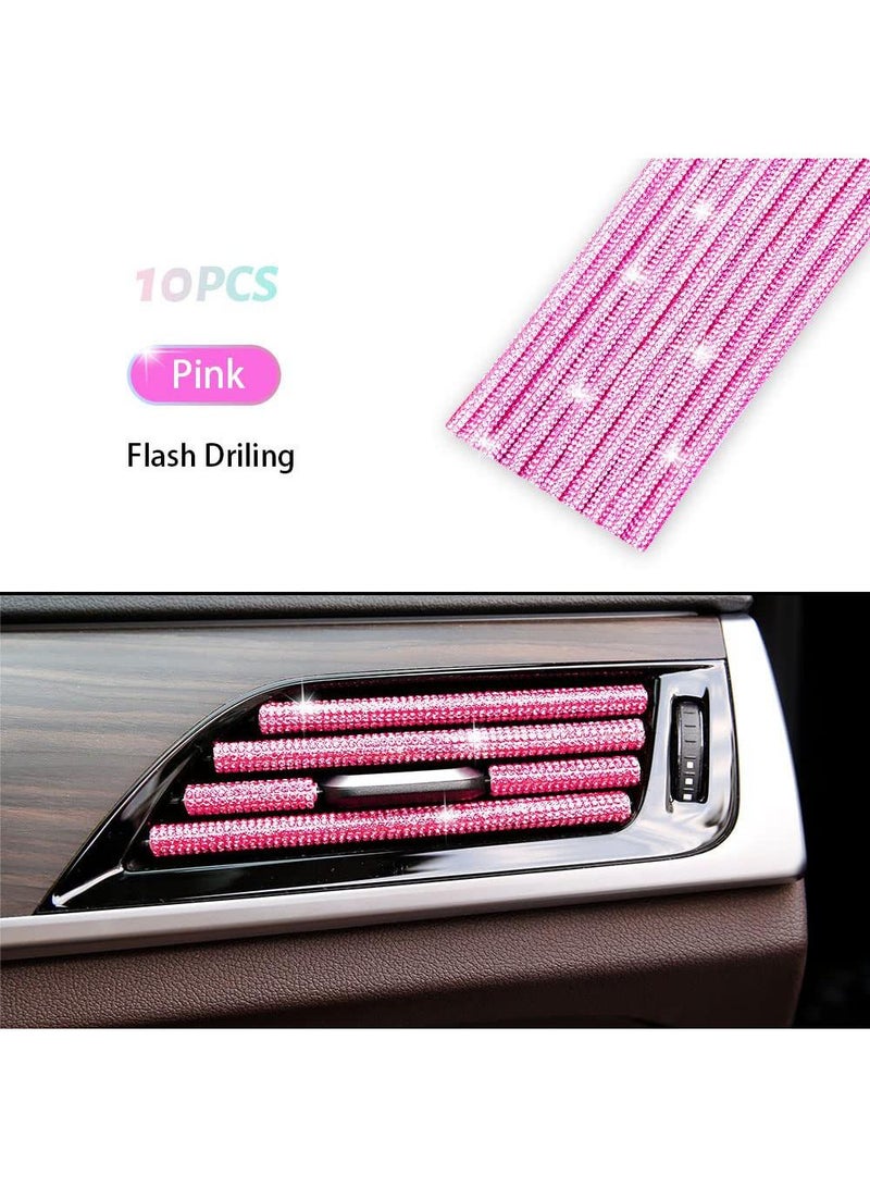 10pcs automotive diamond inlaid air outlet decorative strip with diamond, U-shaped water clamp for car interior conditioning port, - Image 1