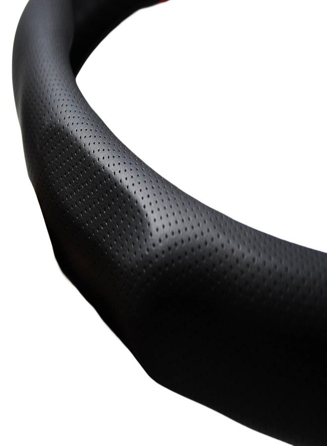 PartsTo Quick Install Sporty Black Perforated Nappa Leather Steering Wheel Cover for Any 14 ½ to 15 inches Car Pickup SUV - Image 3