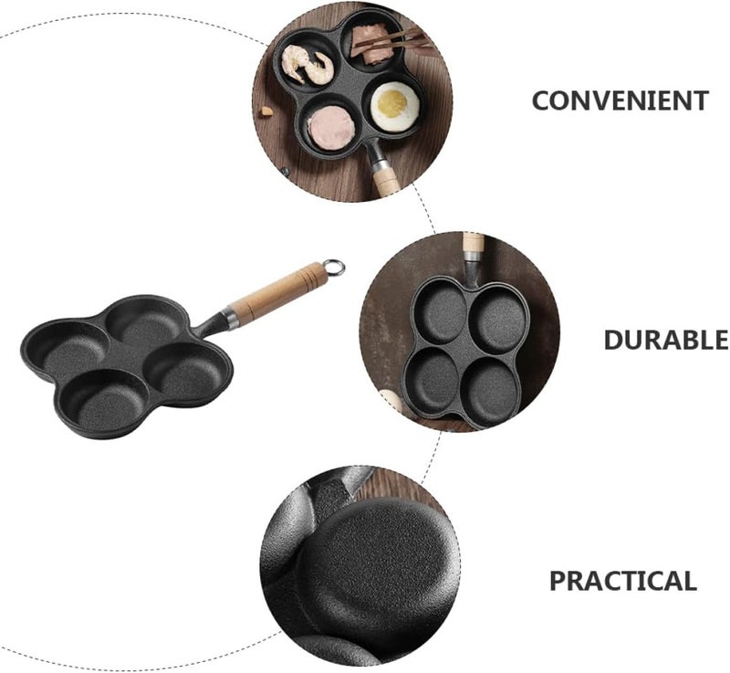 Healeved Four-hole Iron Frying Pan Thickened Cast Iron Non-stick Egg and Burger Cooking Mold Kitchen Accessory for Gas Stove and Induction Cooktop Breakfast Use - Image 3