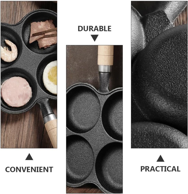 Healeved Four-hole Iron Frying Pan Thickened Cast Iron Non-stick Egg and Burger Cooking Mold Kitchen Accessory for Gas Stove and Induction Cooktop Breakfast Use - Image 5