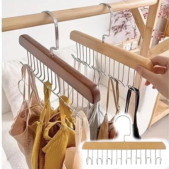 WEPTIX® Wooden Hanger - Multipurpose Adjustable 8 Hooks Closet Wooden Hanger for Lingerie, Belt, Scarf, Tie, Garments, Perfect Storage Holder Organizer Hangers for Wardrobe and Cupboard (1) - Image 5