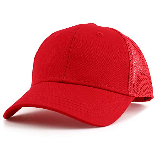 Armycrew Youth Size Kid's Cotton Twill 6 Panel Trucker Mesh Baseball Cap - Red - Image 5