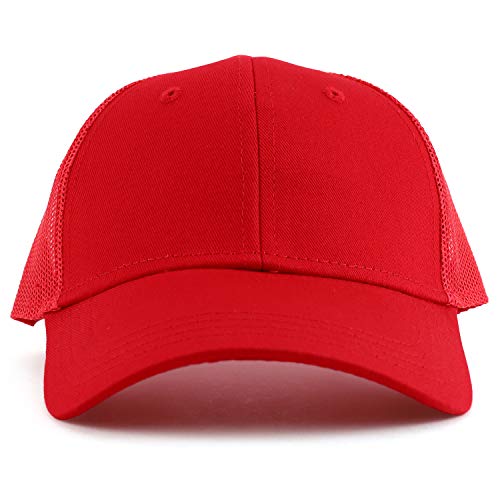 Armycrew Youth Size Kid's Cotton Twill 6 Panel Trucker Mesh Baseball Cap - Red - Image 2